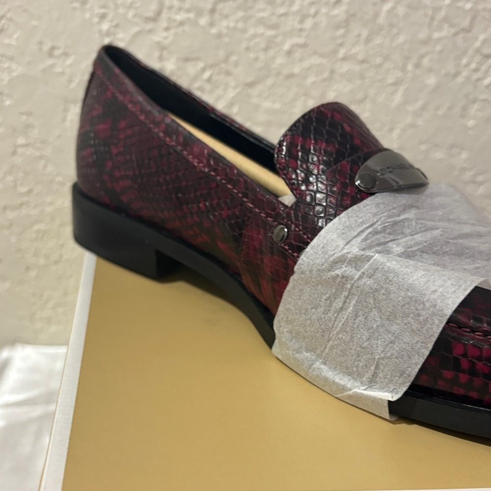 Michael Kors Wine Snake-Print Leather Loafers - Picture 3 of 6